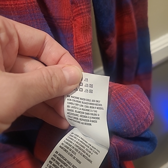 American Eagle Vintage Boyfriend Shirt Womens XL Blue Red Plaid Flannel... - Picture 6 of 14